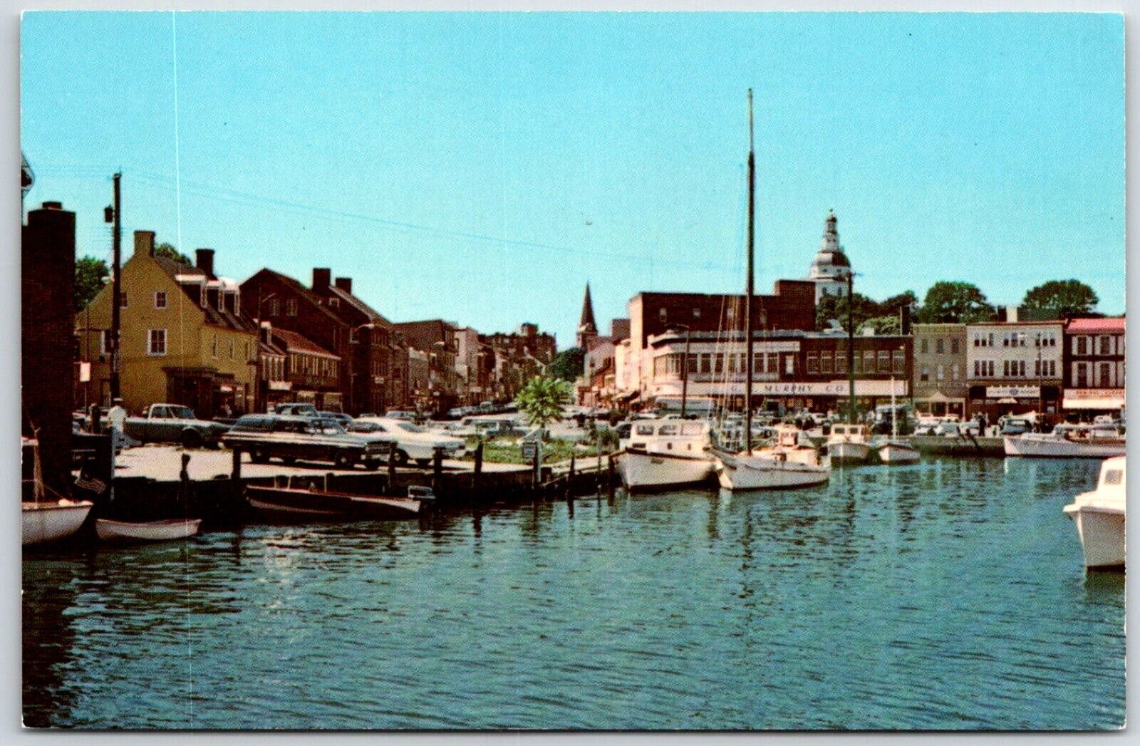 Annapolis Maryland, Downtown View, Boats On Water, Dock, Vintage Postcard