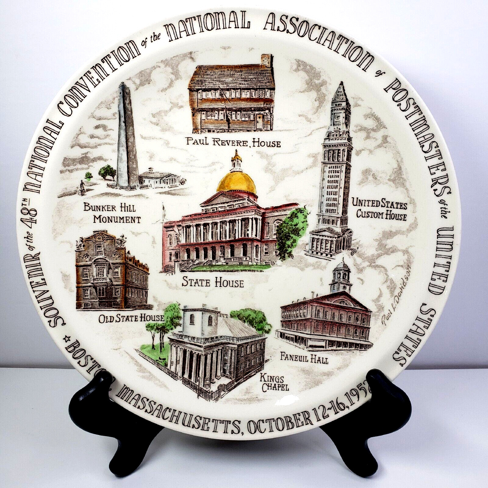 1952 Post Office Souvenir Plate, Boston, MA, 48th Postmasters Convention USPS