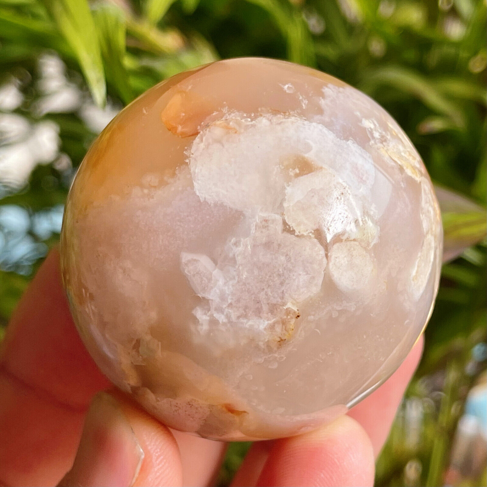 TOP 169G Natural Cherry blossom agate Sphere Ball  Quartz Crystal Healing A590