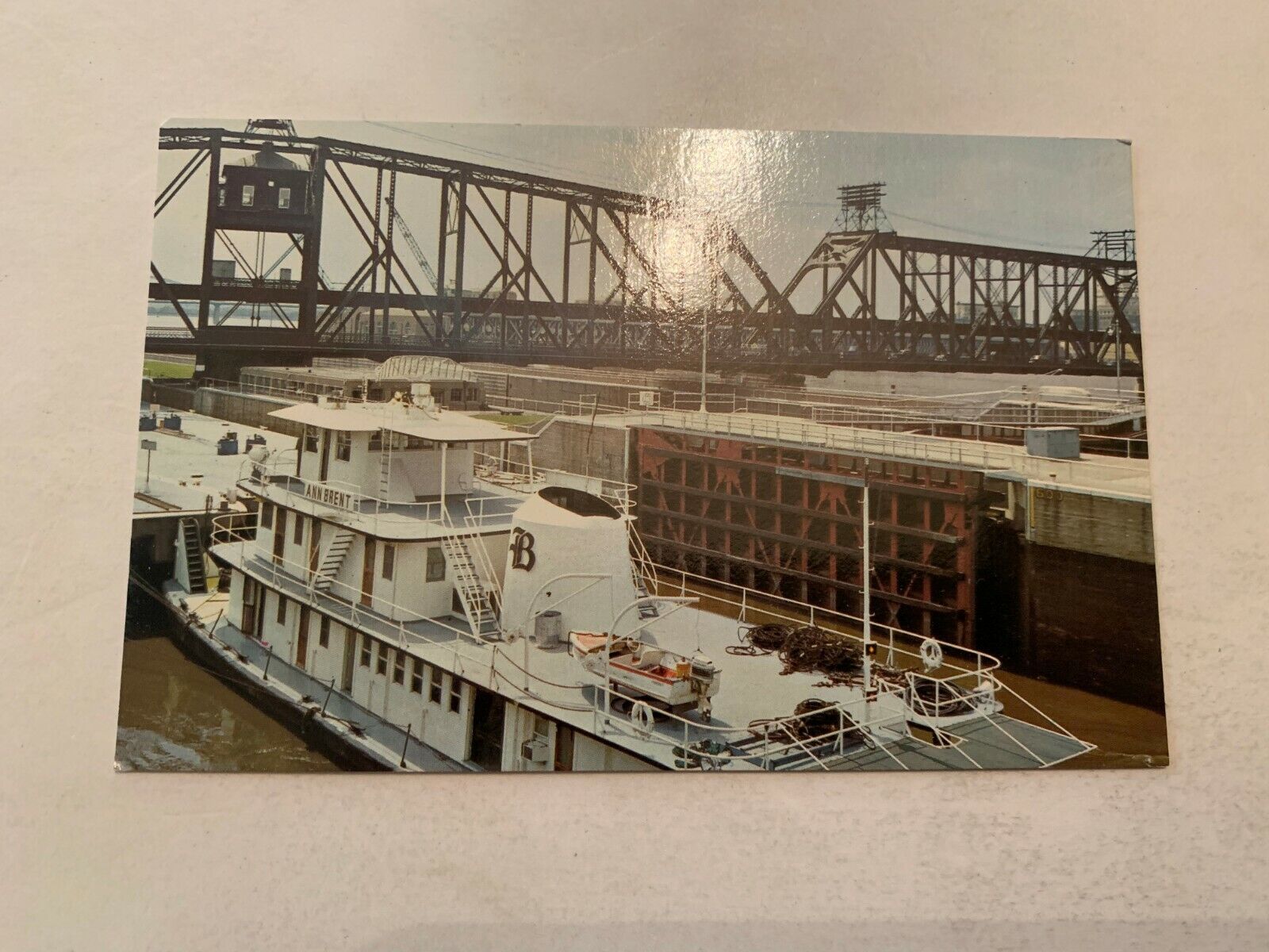 Vintage Tugboat Ann Brent Leaving Locks At Dam No 15 Mississippi River Postcard