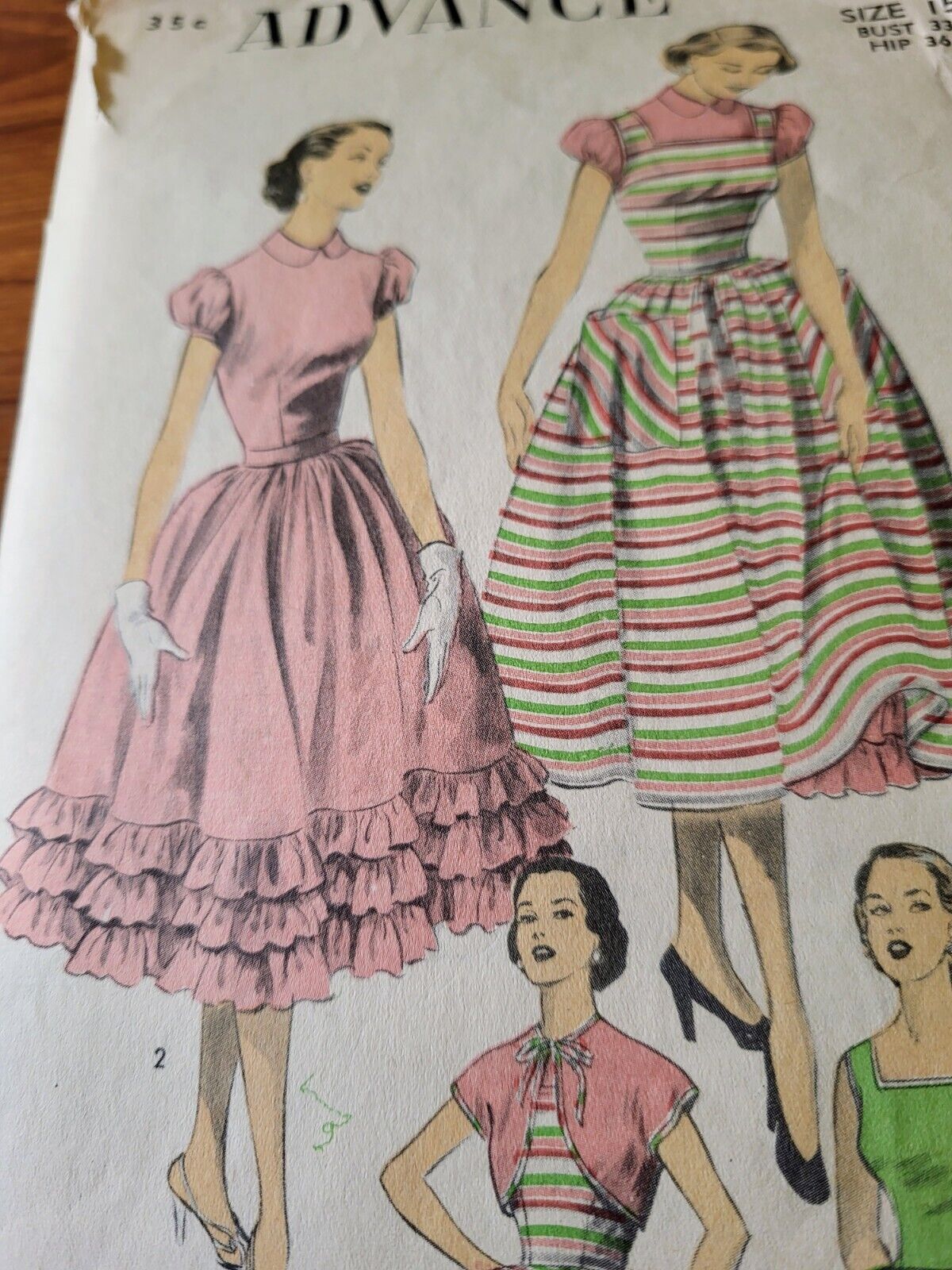 Vtg 1950s Rare Avance Sewing Pattern 6040 Dress Bolero SZ 15 B 33 Punch Hole