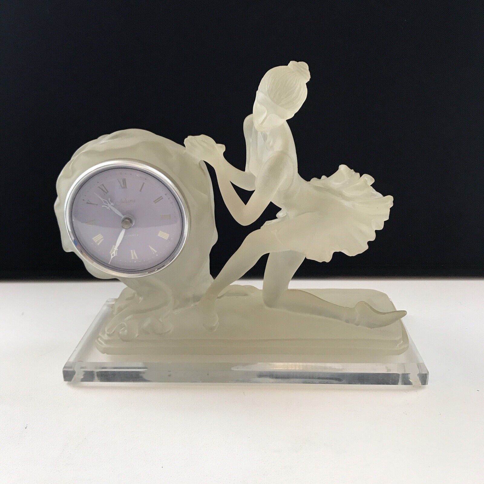 Vintage Crosa  Quartz Mantle Clock Frosted Ballerina 1998 Resin  / Acrylic
