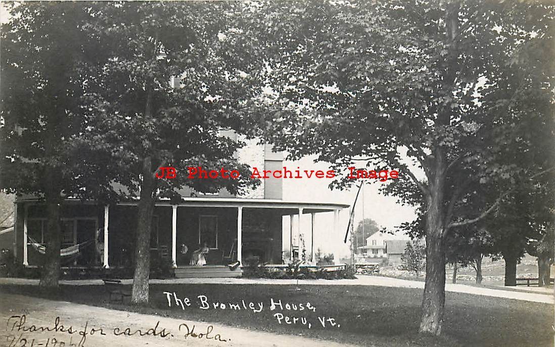 VT, Peru, Vermont, RPPC, Bromley House, Exterior View, 1908 PM, Photo
