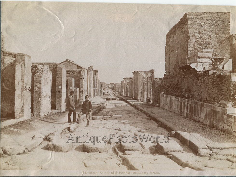 Soldier w friend Strada Fortuna antique albumen photo Pompeii Italy Alinari