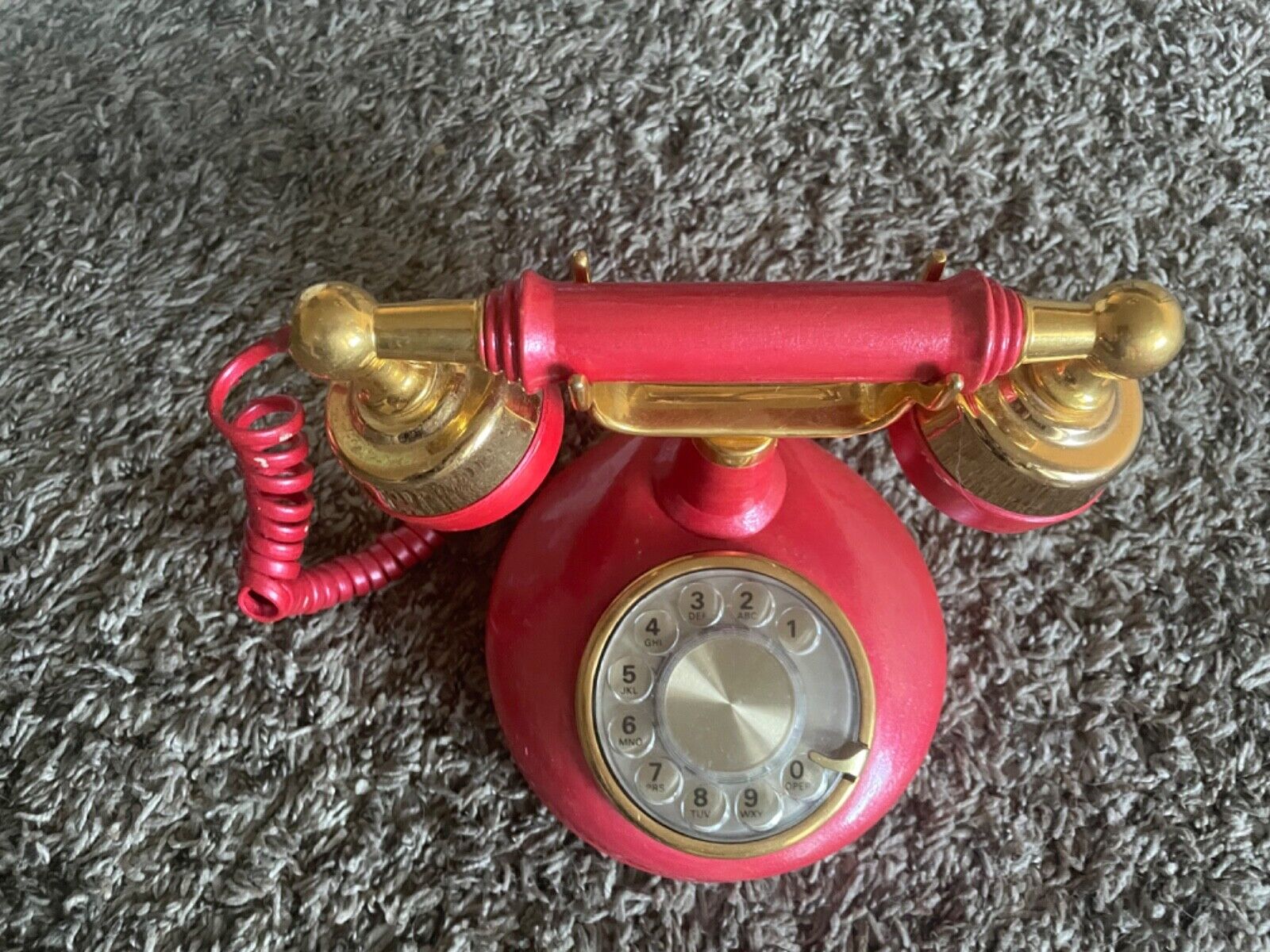 Vintage 1970s French Style Red and gold Rotary dial