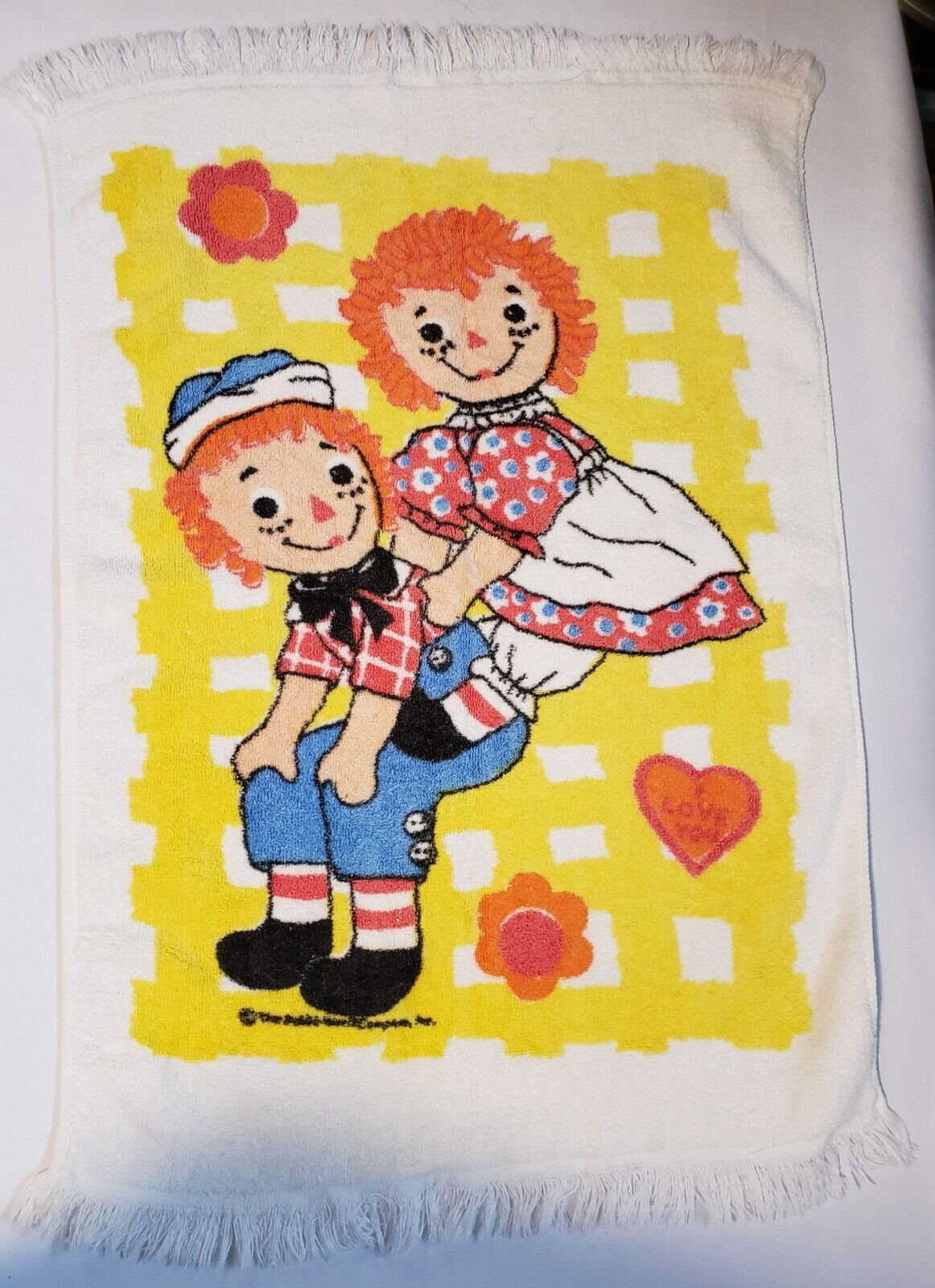 Vintage Raggedy Ann and Andy Wamsutta Heritage Cotton Hand Towels Yellow USA