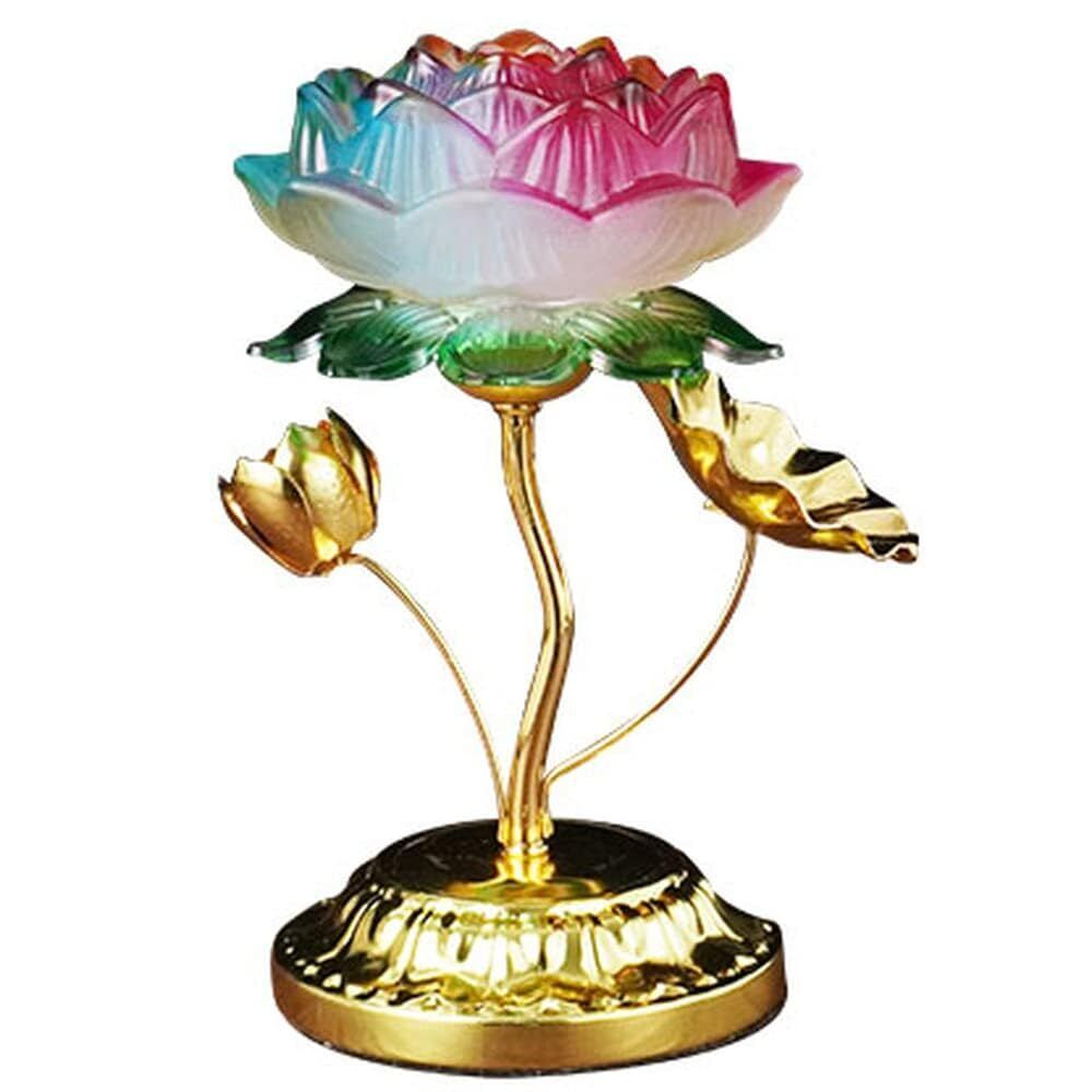 1pairs 15cm Colorful LED Glass Lotus Lamp Buddha Lamp Home Guanyin Buddhism