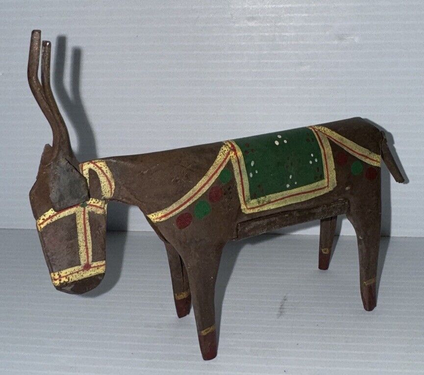 Vintage Folk Art Metal “Donkey” / “Bull”Figurine Hand Painted