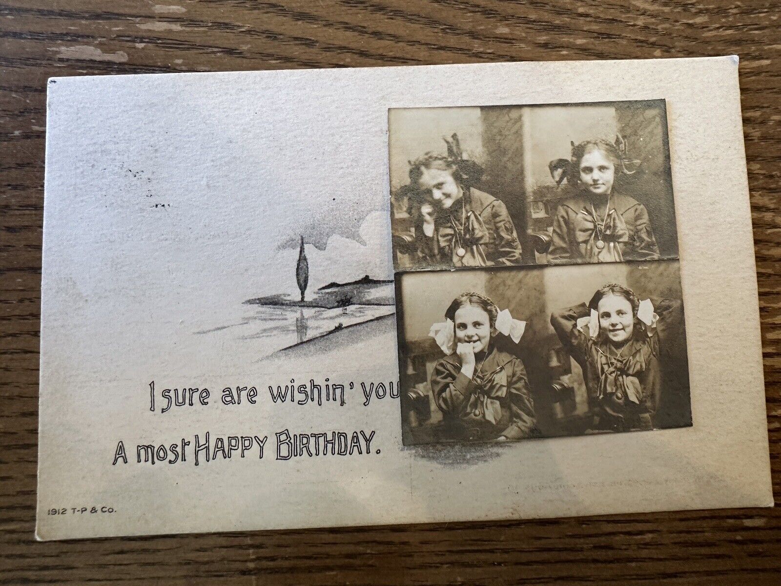 Original Vintage Postcard Early 1900\'s Birthday Greeting Real Photos Girl