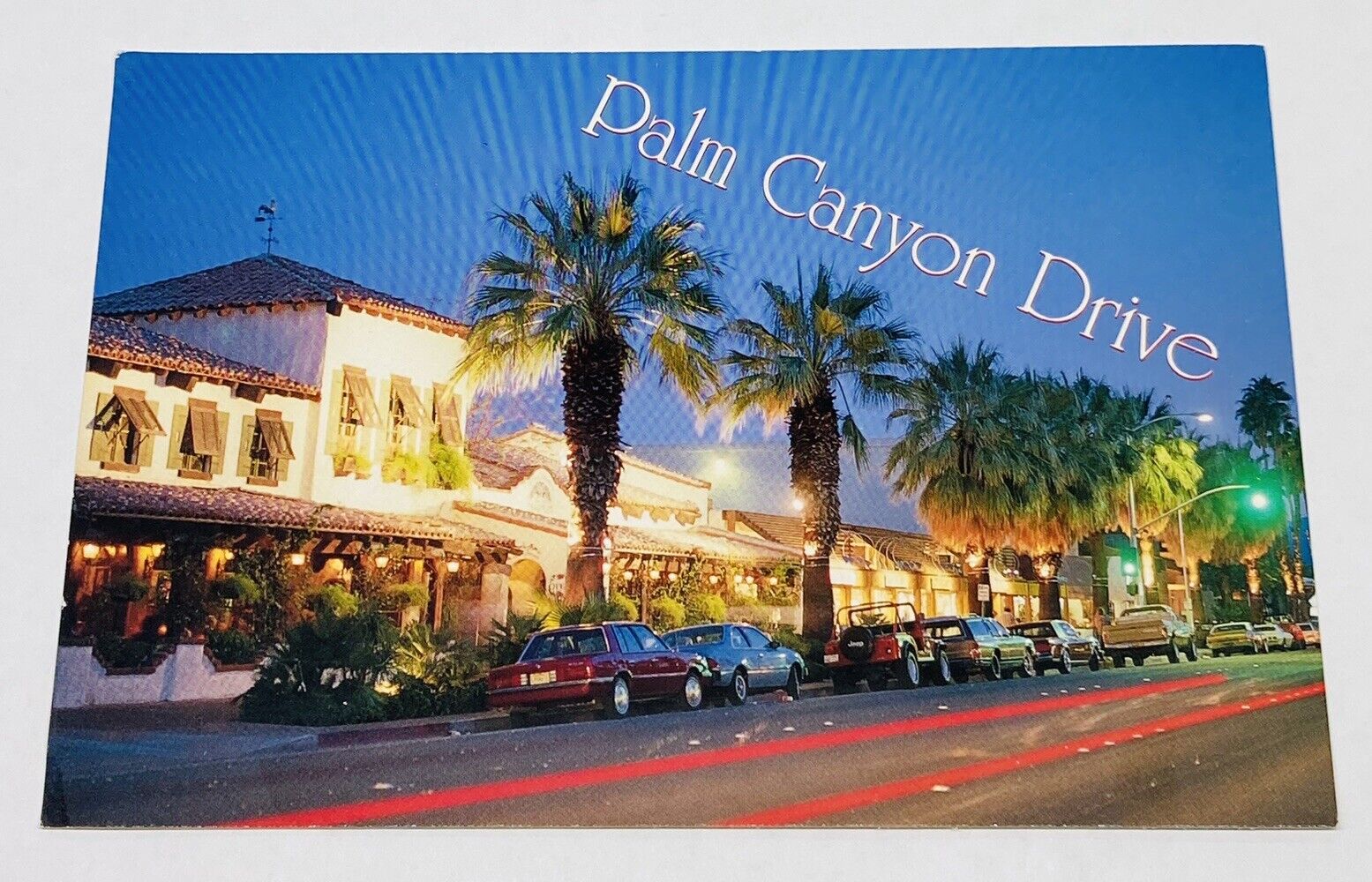 Vintage Postcard Picturesque Palm Canyon Drive At Night Cruise Strip P2