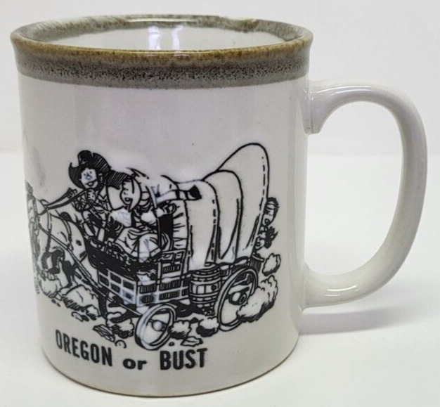 Vintage Norcrest Japan Ceramic Coffee Cup Mug Oregon or Bust Embossed