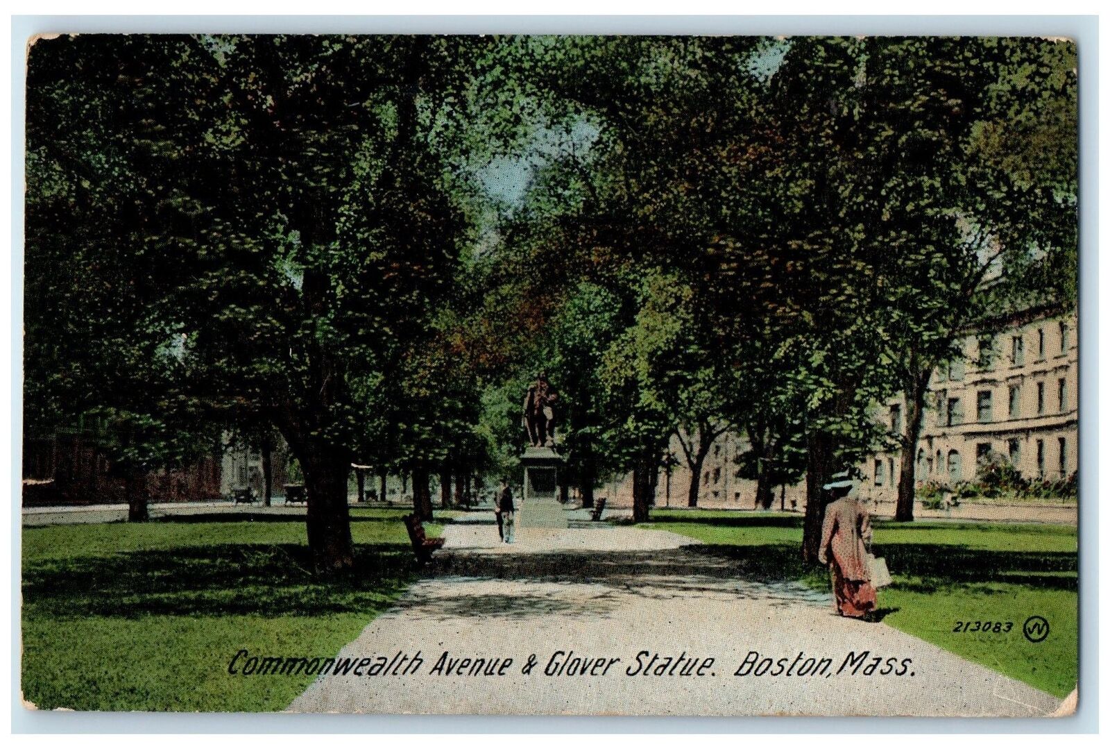 1911 Commonwealth Avenue & Glover Statue Park Boston Massachusetts MA Postcard