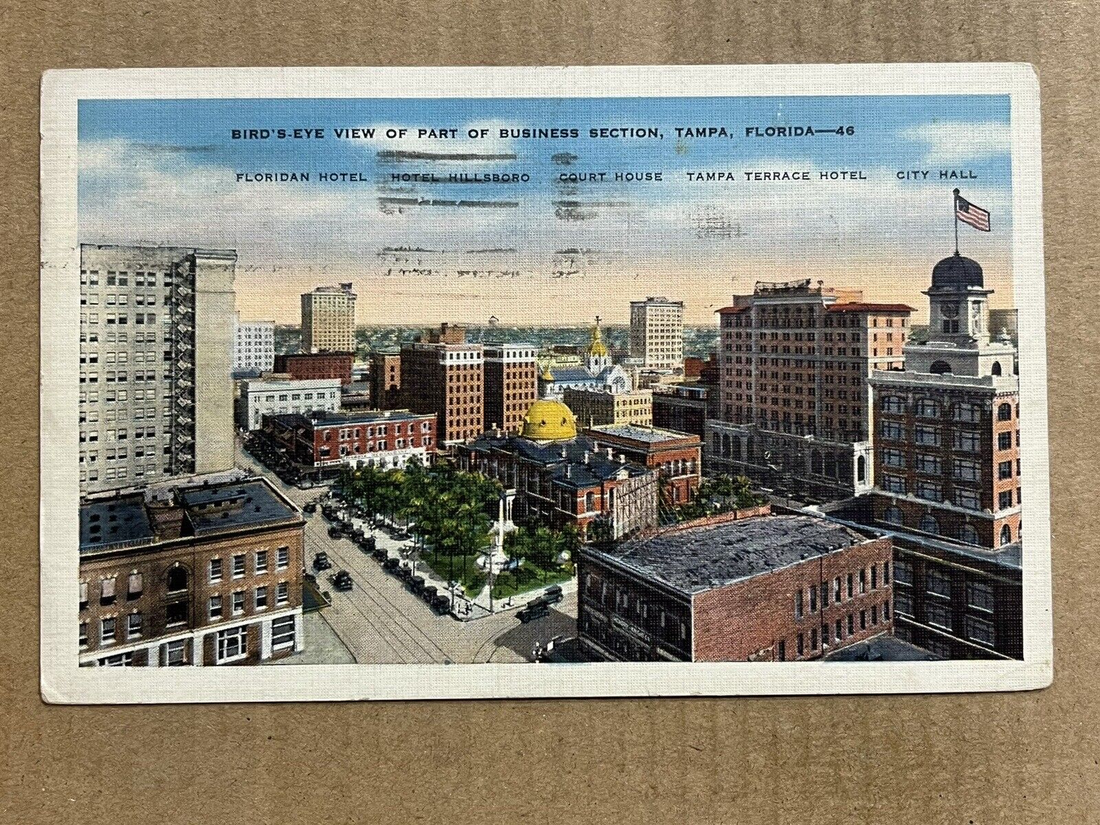 Postcard Tampa FL Florida Aerial View Downtown Business Area Hotels Vintage PC