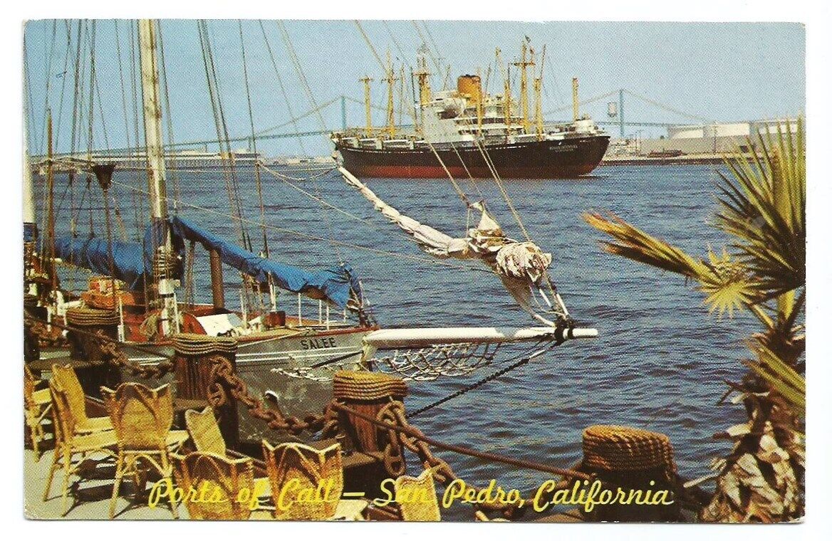 San Pedro CA Postcard Ports of Call Village Ship Channel