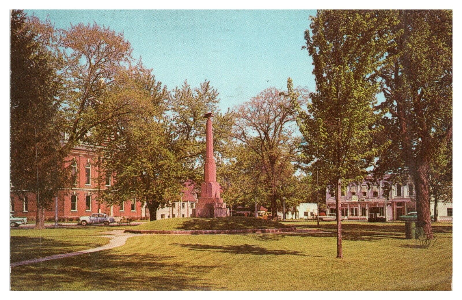 Public Square Milan Ohio OH Postcard c1987 Civil War Monument Chrome