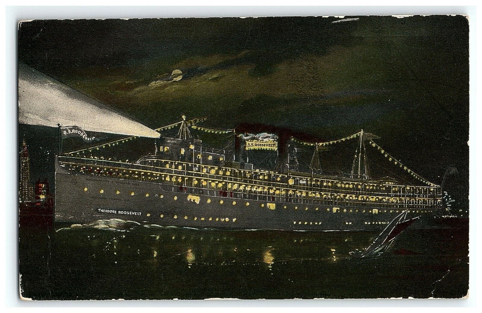1920s-30s Roosevelt Postcard President Ss Ship Theodore Ocean Liner 