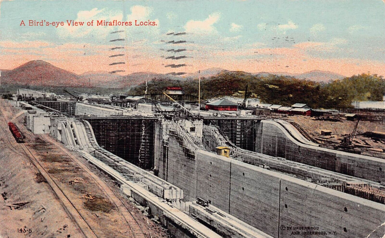Panama Canal Construction Site Miraflores Locks Train Railroad Vtg Postcard A44