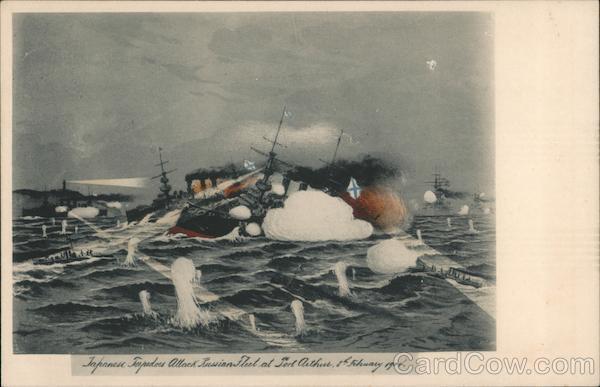 Japan Japanese Torpedoes Attack Russian Fleet at Port Arthur,8th February 1904.