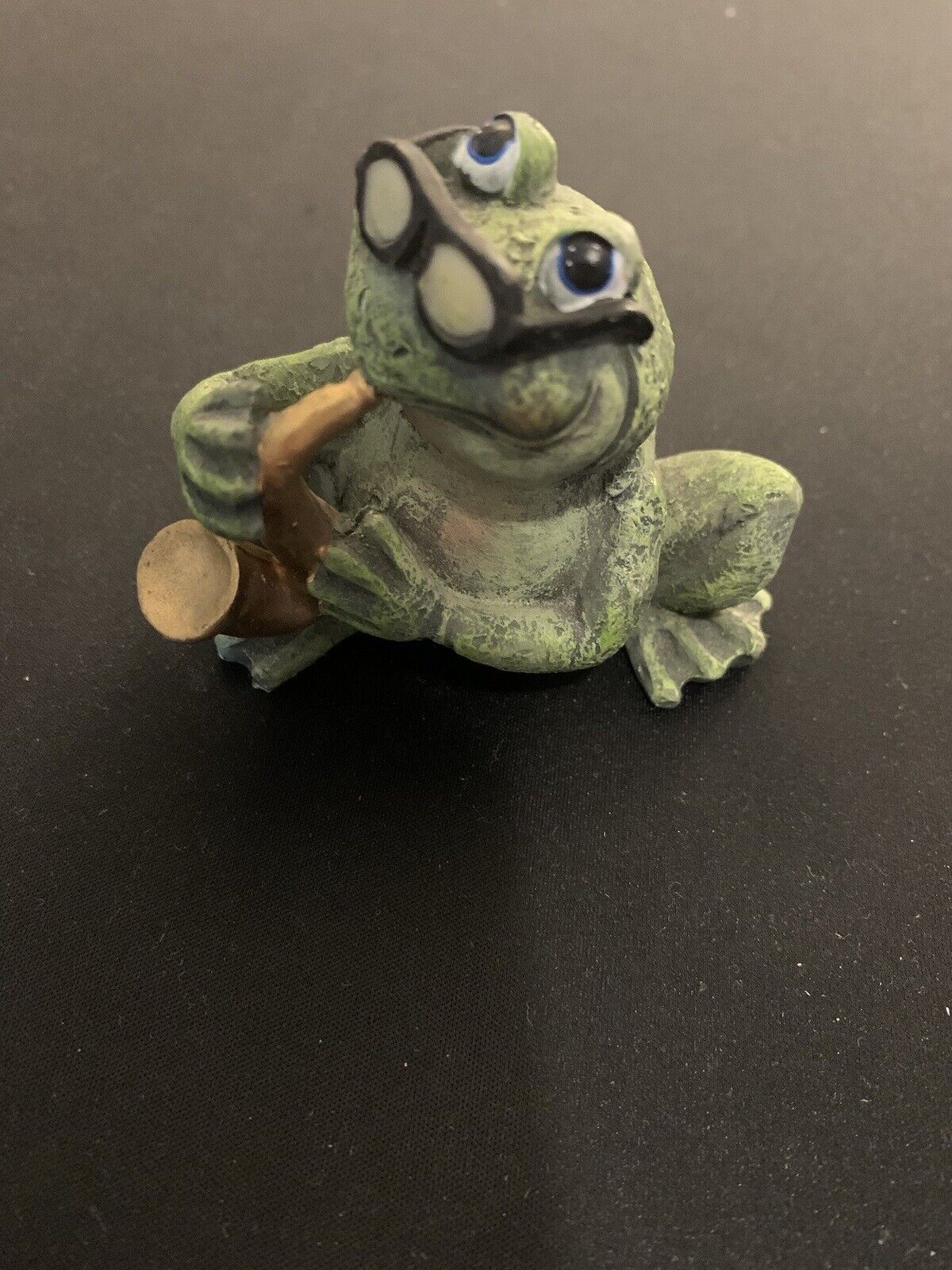 Frog Sitting & Playing Saxophone Figurine - Poly Resin Made In China