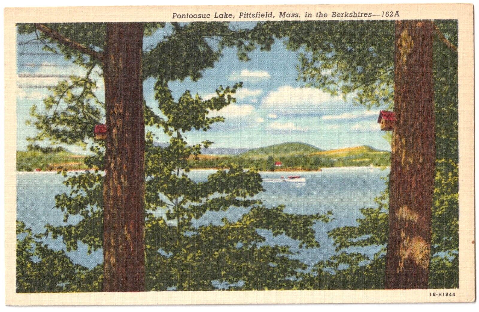 Pontoosuc Lake-Pittsfield MA Massachusetts-Berkshires-vintage 1949 posted