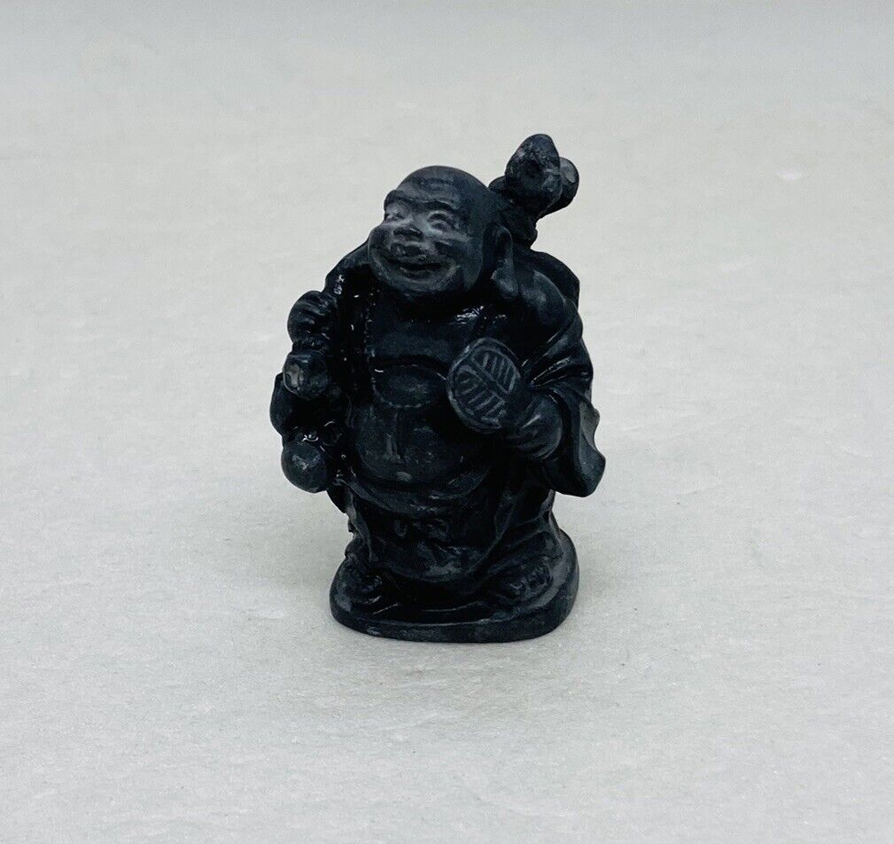 Vintage Travelling Happy Buddha Mini Figurine 2” Brown Resin Art Decor C3