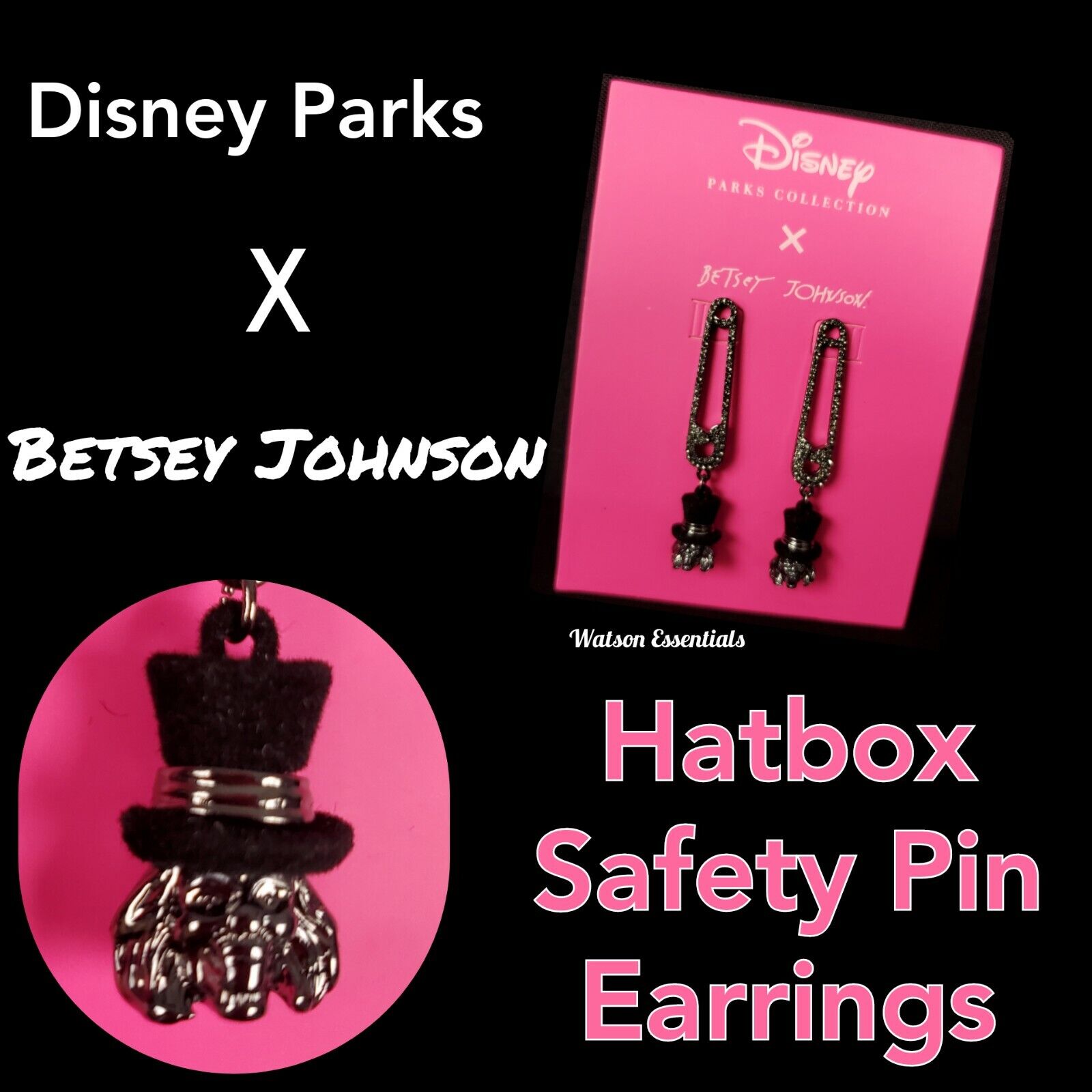 2021 Disney Haunted Mansion Hatbox Ghost Safety Pins Earrings By Betsey Johnson