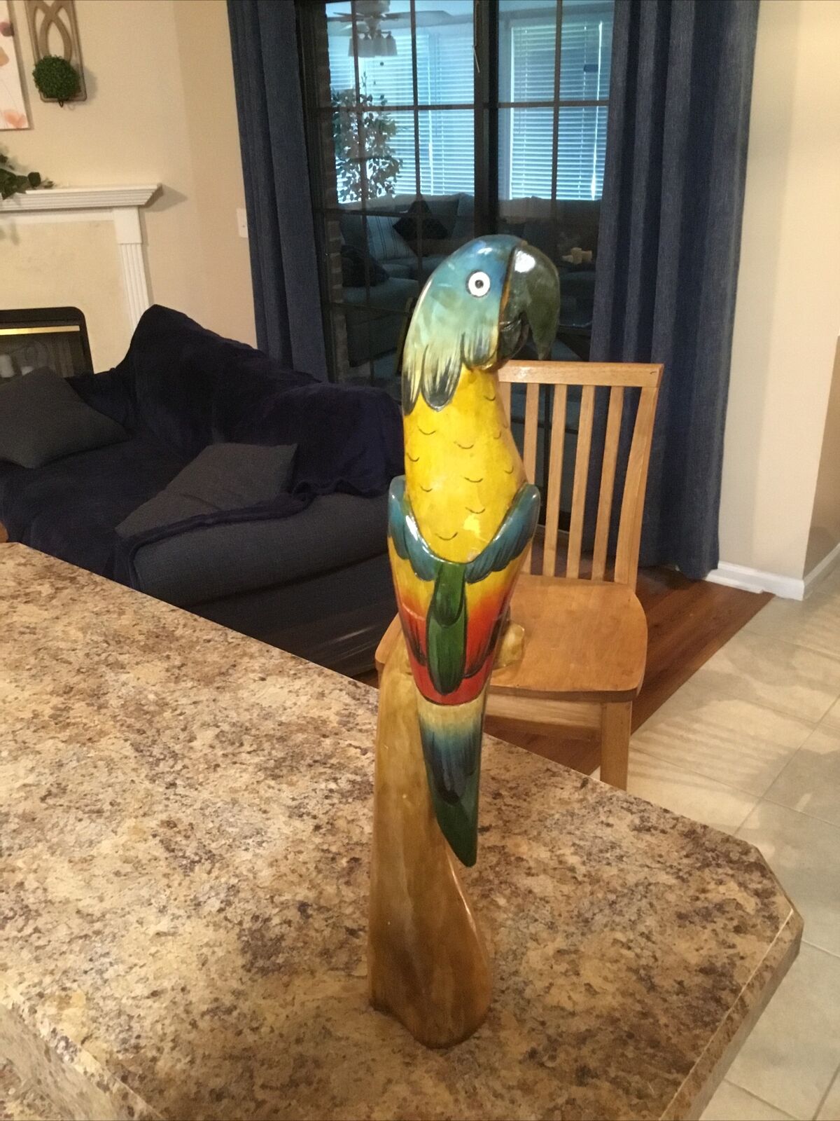 Vintage 19” Tall Parrot Balsa Wood Carving Lightweight Hand Carved Hand Painted