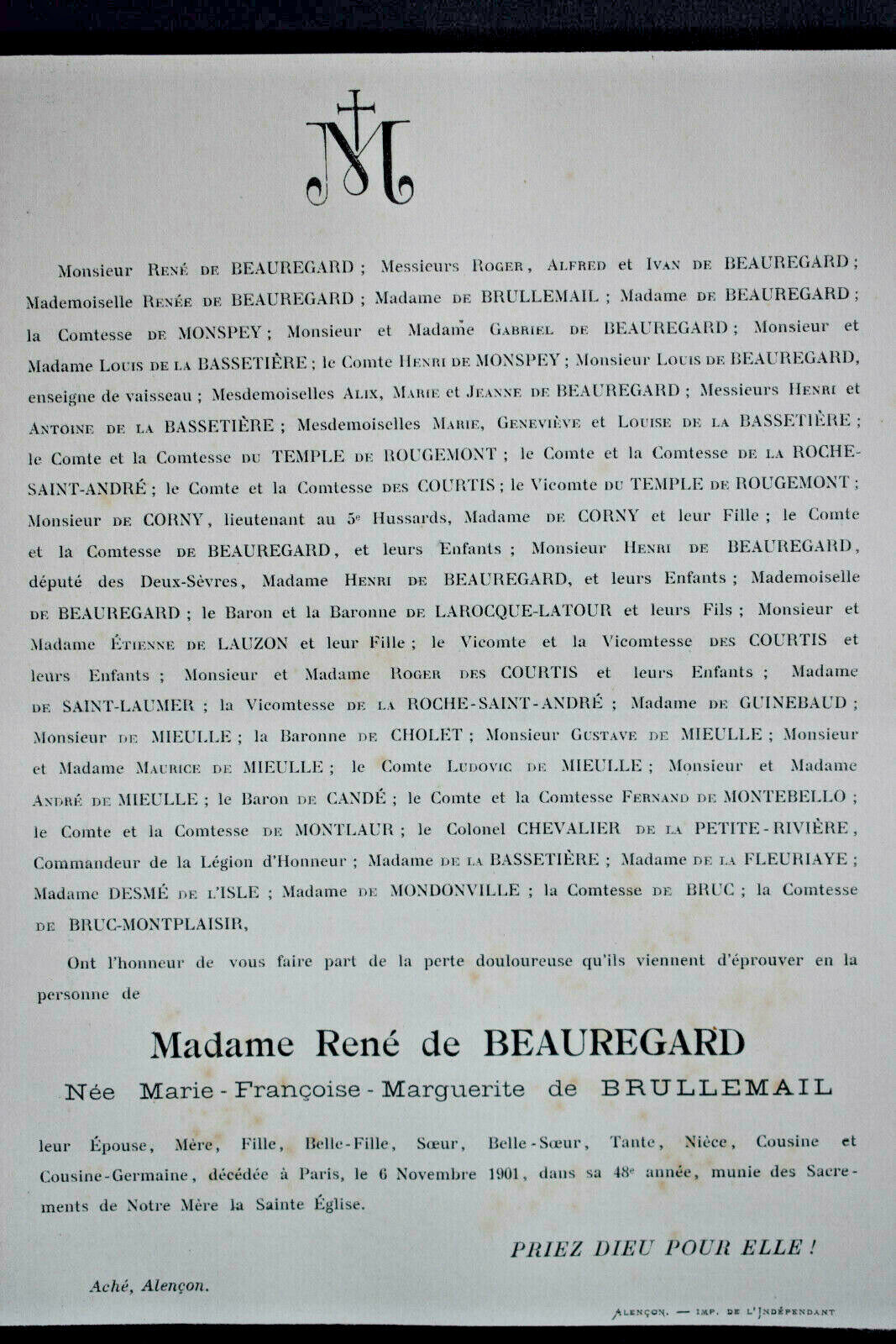 RENE DE BEAUREGARD Brullemail Monspey SHARE Montlaur Fleuriaye Corny 1901