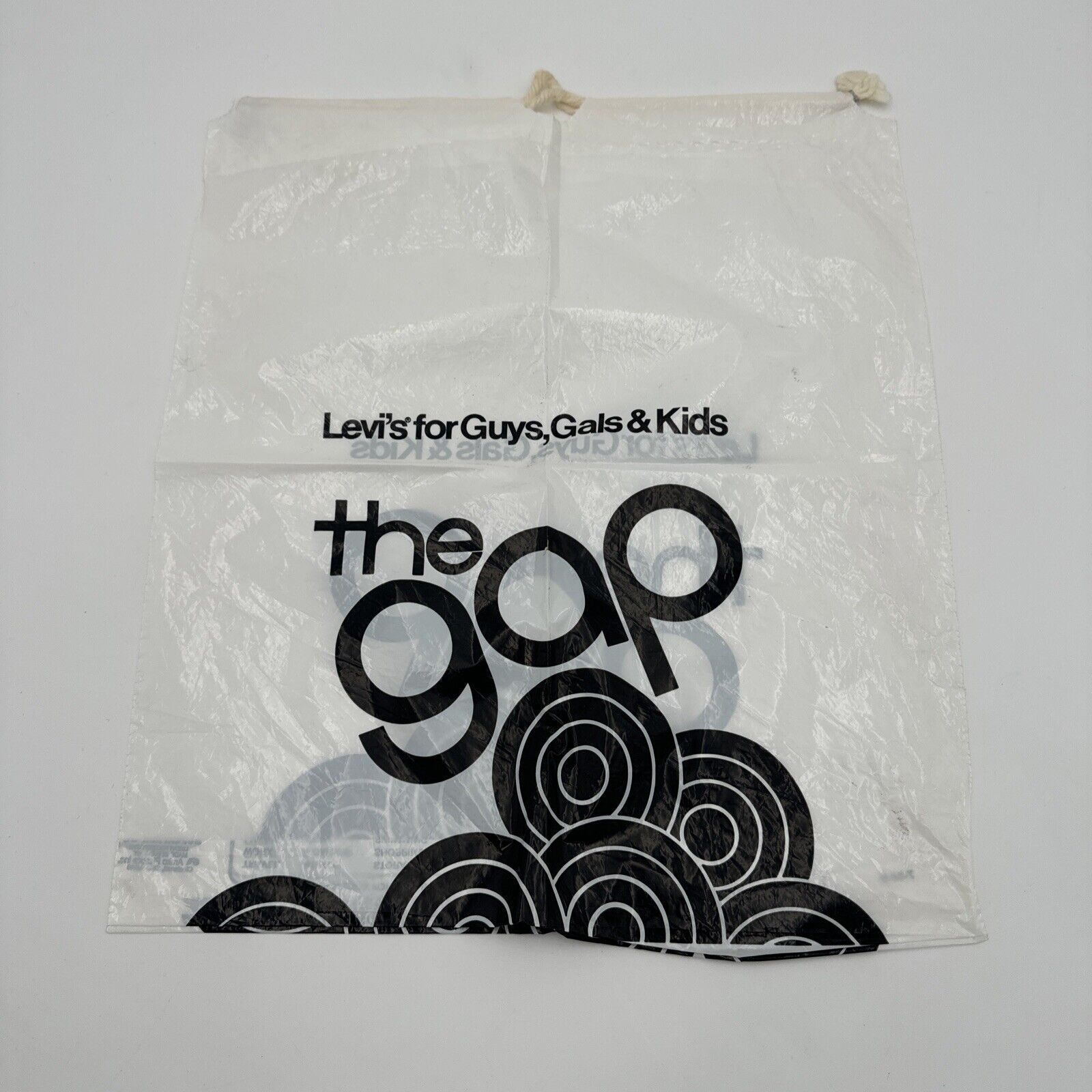VTG The Gap Drawstring Plastic Shopping Bag Levi\'s Advertising Pop Art 14x16 HTF