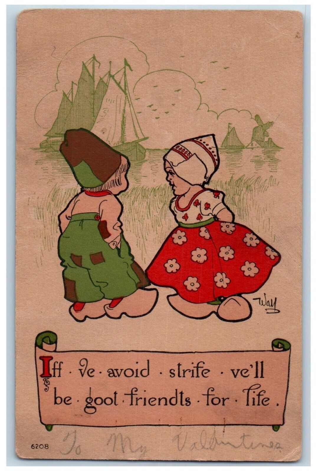 Wall Signed Postcard Boats Dutch Kids Iff Ve Avoid Strife Ve'll Be Goot Friendts