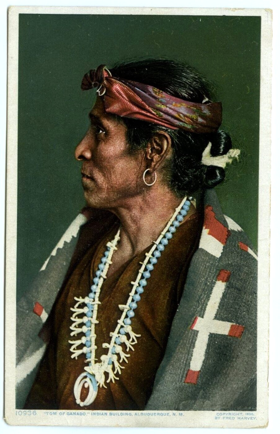 Albuquerque NM Tom of Ganado Husband of Elle Indian Bldg. Fred Harvey Postcard