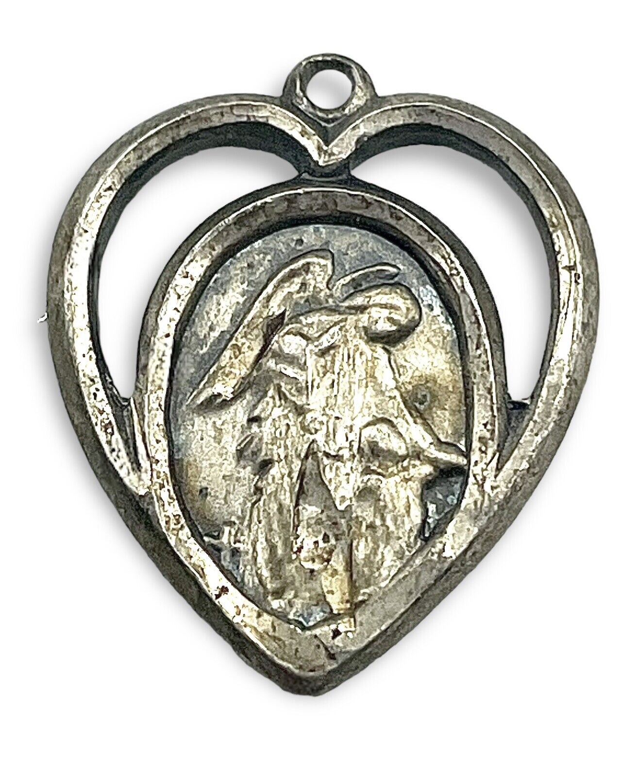 Antique GUARDIAN ANGEL MEDAL Pendant Sterling Silver Family Estate Collection