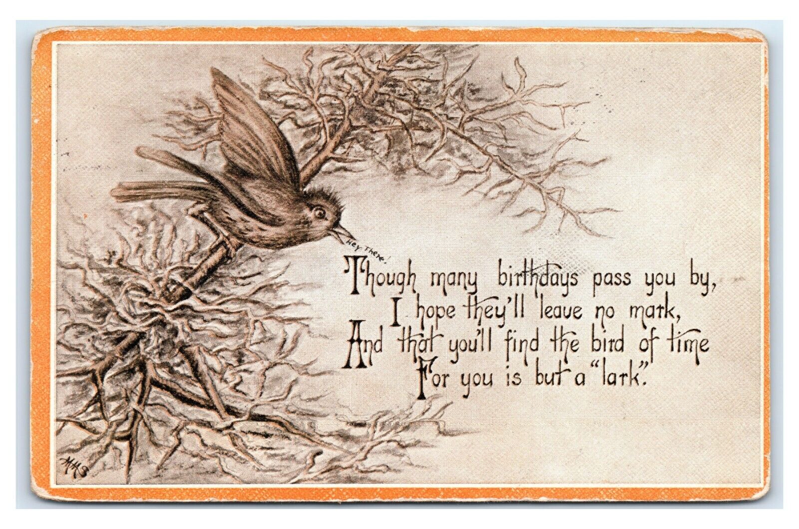 Postcard Though Many Birthdays Pass You By...greeting bird 1914 J22