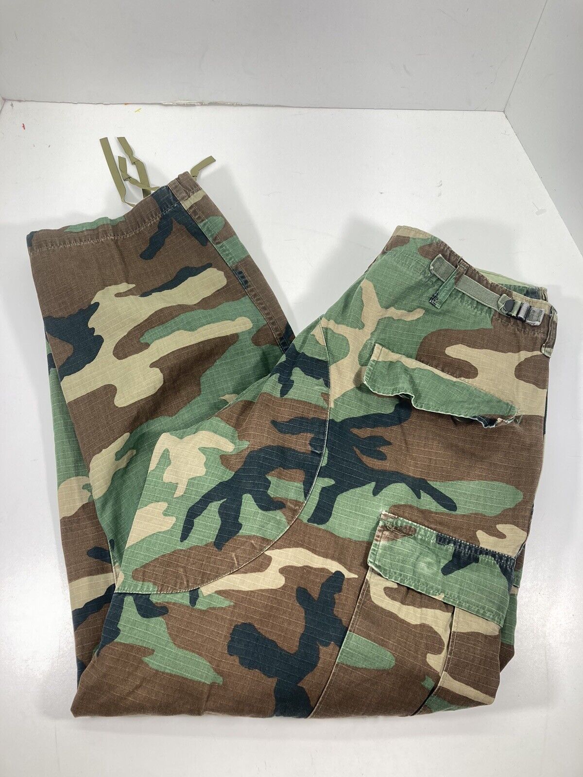 BDU Pants Woodland Camouflage Camo Ripstop Cargo Men 34X30 Medium Short Vintage