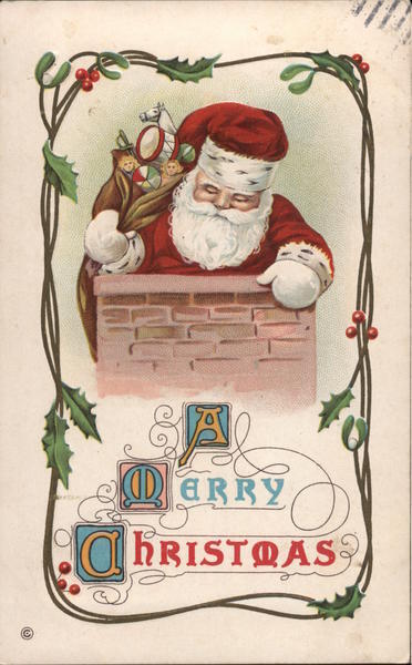 Santa Claus 1913 A Merry Christmas Antique Postcard 1c stamp Vintage Post Card