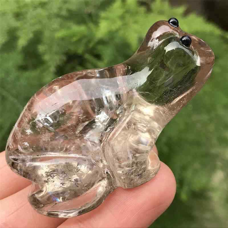 80g Natural Citrine Smokey Quartz Frog Skull Carved Crystal Reiki Healing Gift 