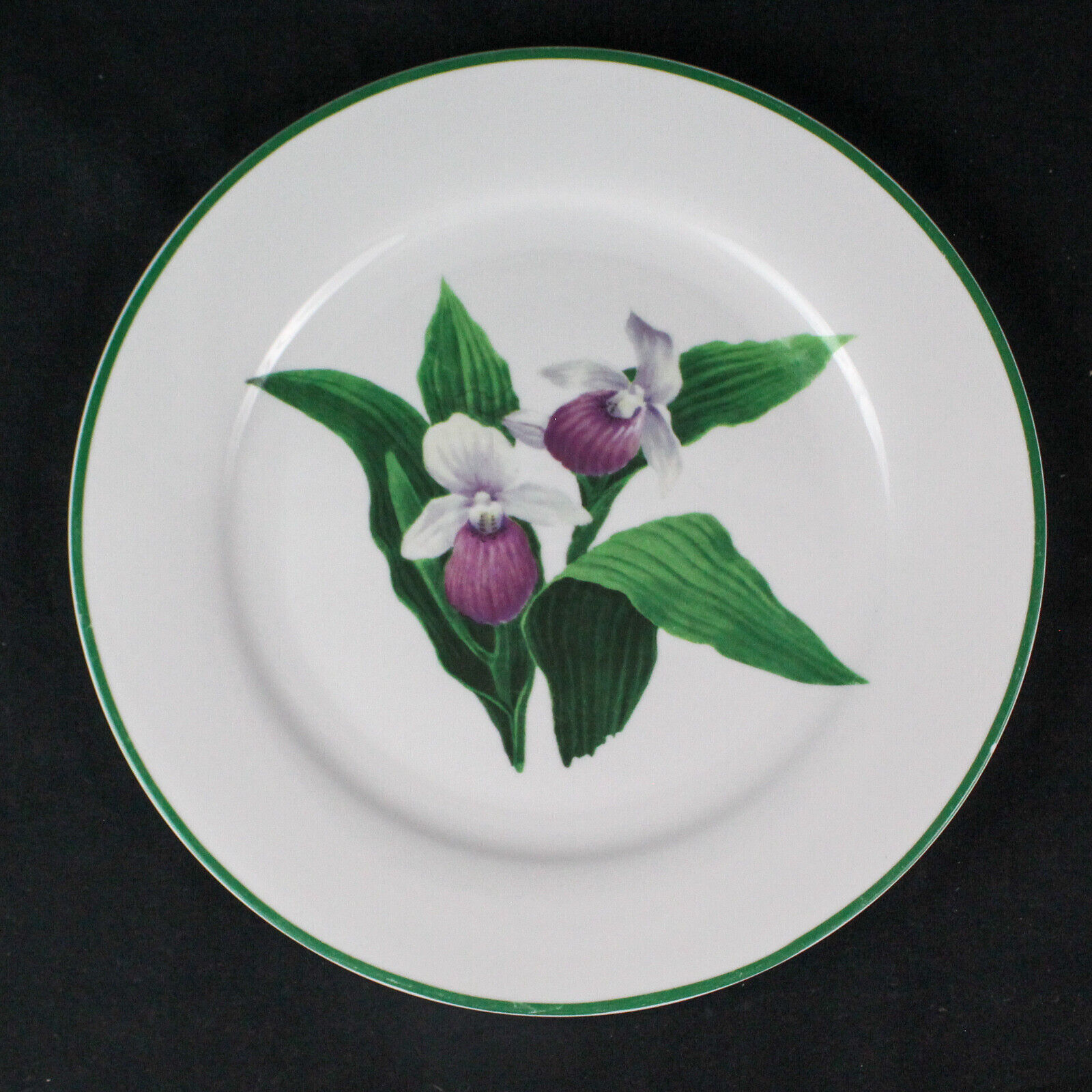 National Wildlife Decorative Plate White With Purple White Orchid Green Trim
