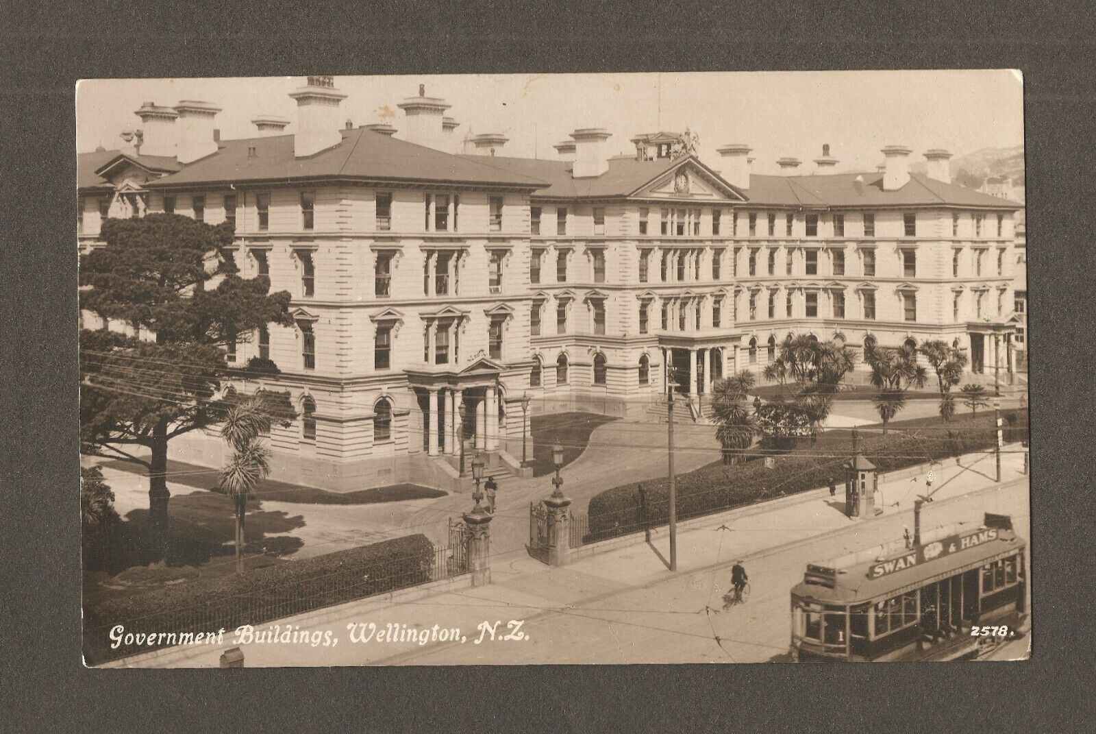 Vintage Real Photo RPPC Postcard Government Buildings New Zealand Tram Railway