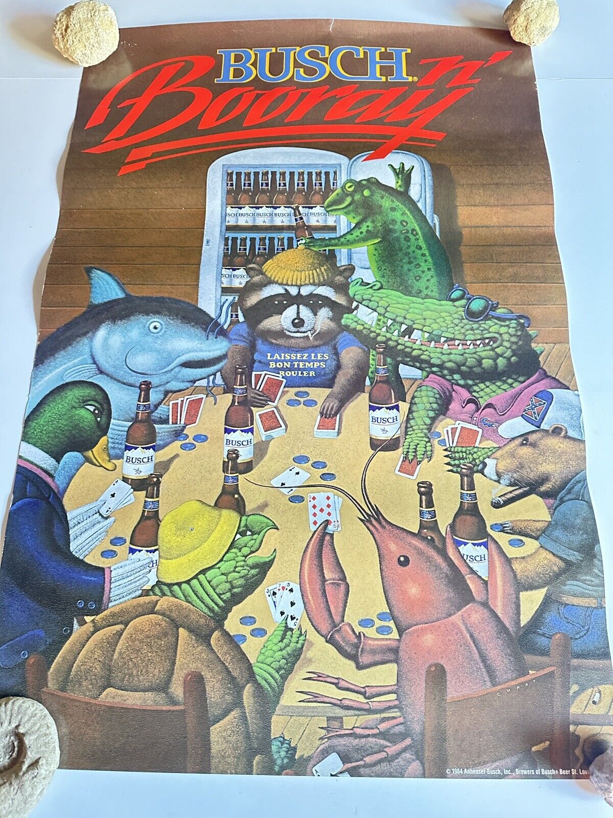 Vintage 1984 Busch n’ Booray Louisiana Cajun Crawfish Beer Poster 30” X 20” NM