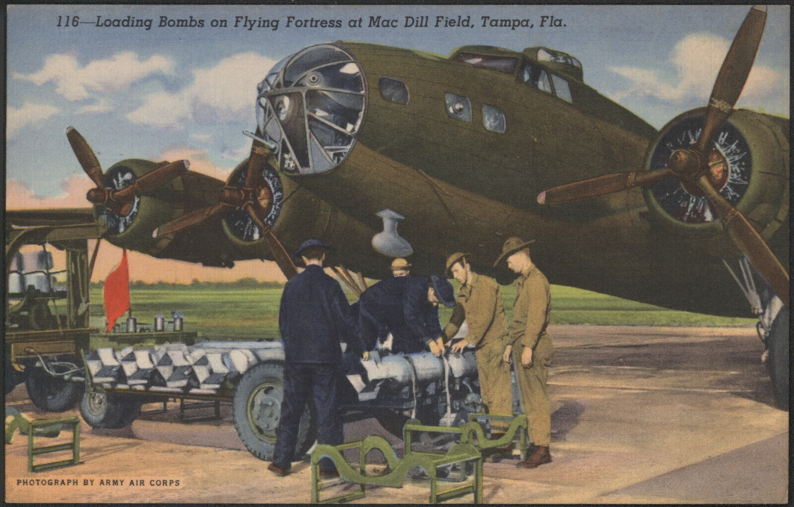 Soldiers Loading Bombs On Flying Fortress at Mac Dill Field, Tampa Florida Linen