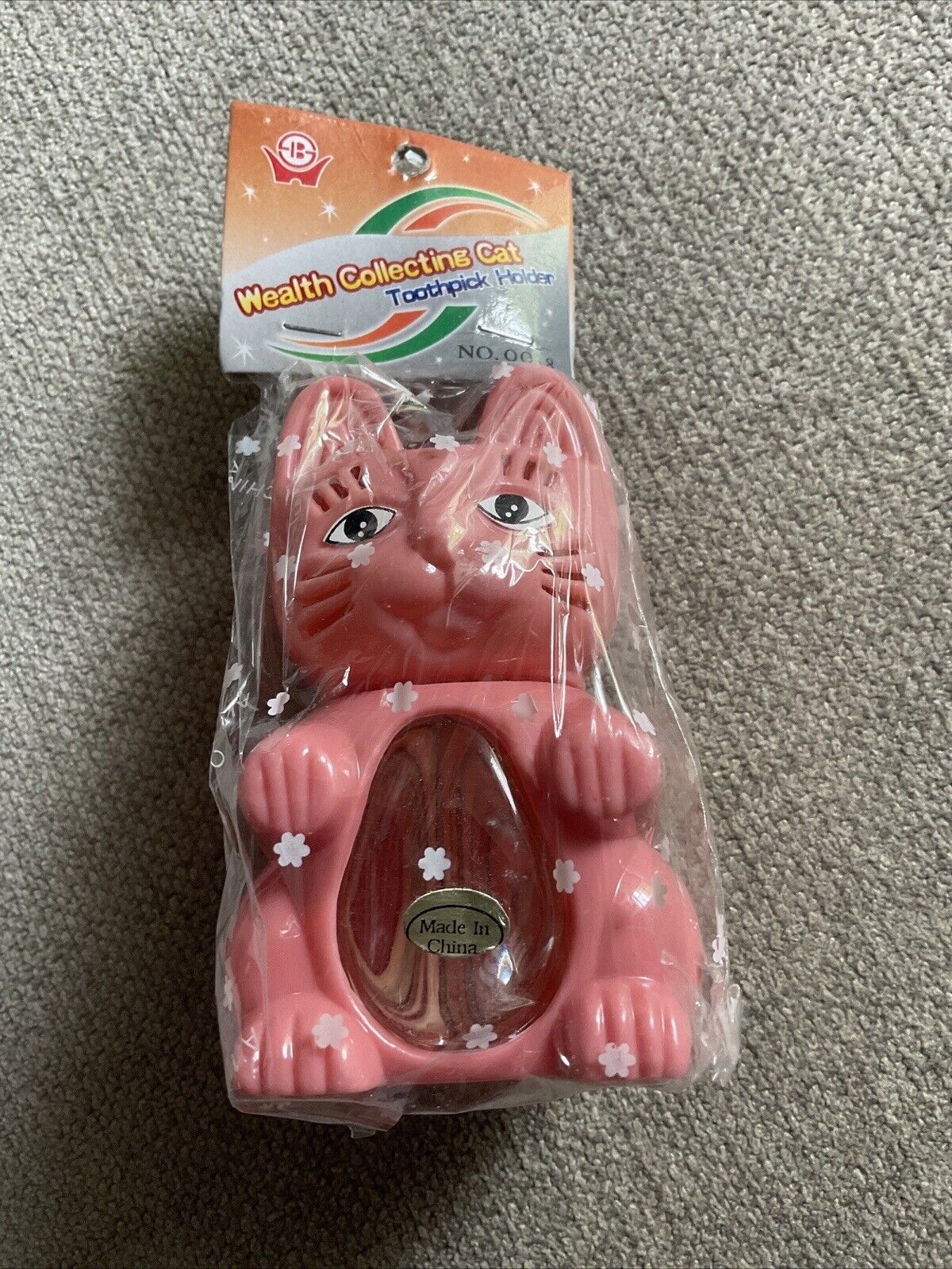 Toothpick Holder Chinese Lucky Wealth Collecting Fortune Cat Pink