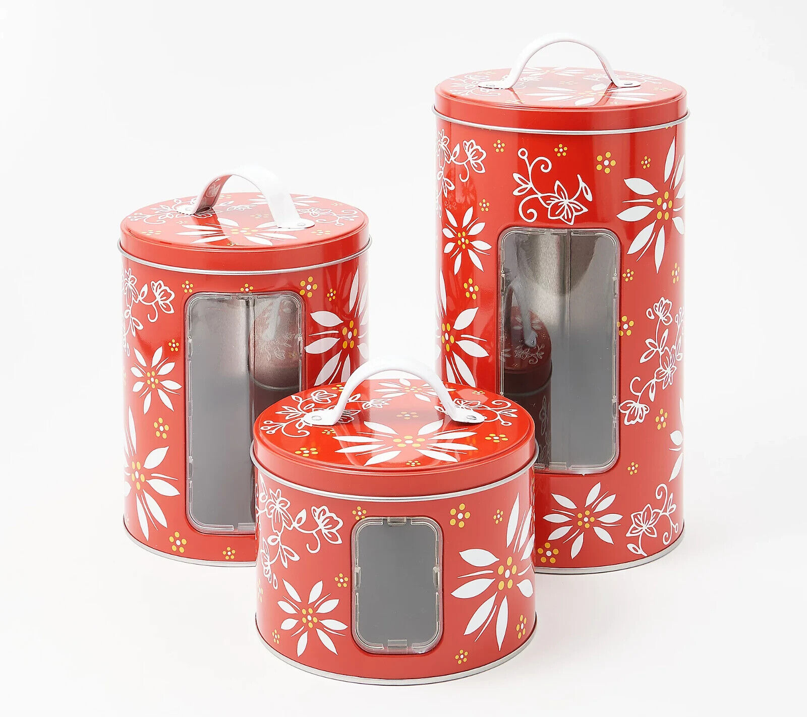 Temp-tations Classic Set of 3 Tin Canisters w Window - Red k55866 aa