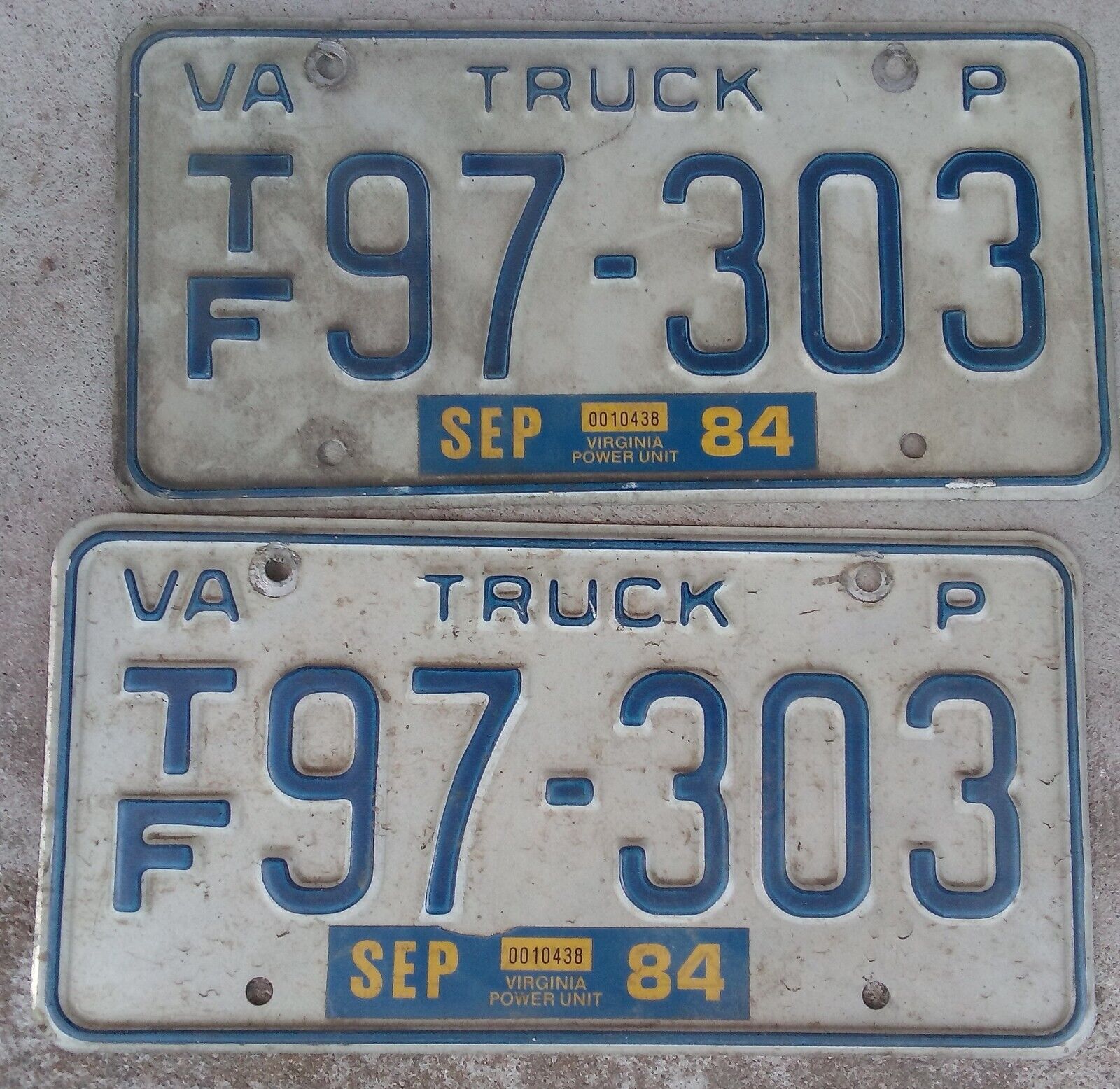 1984 Virginia Power Unit Truck License Plate Set Tin Vintage