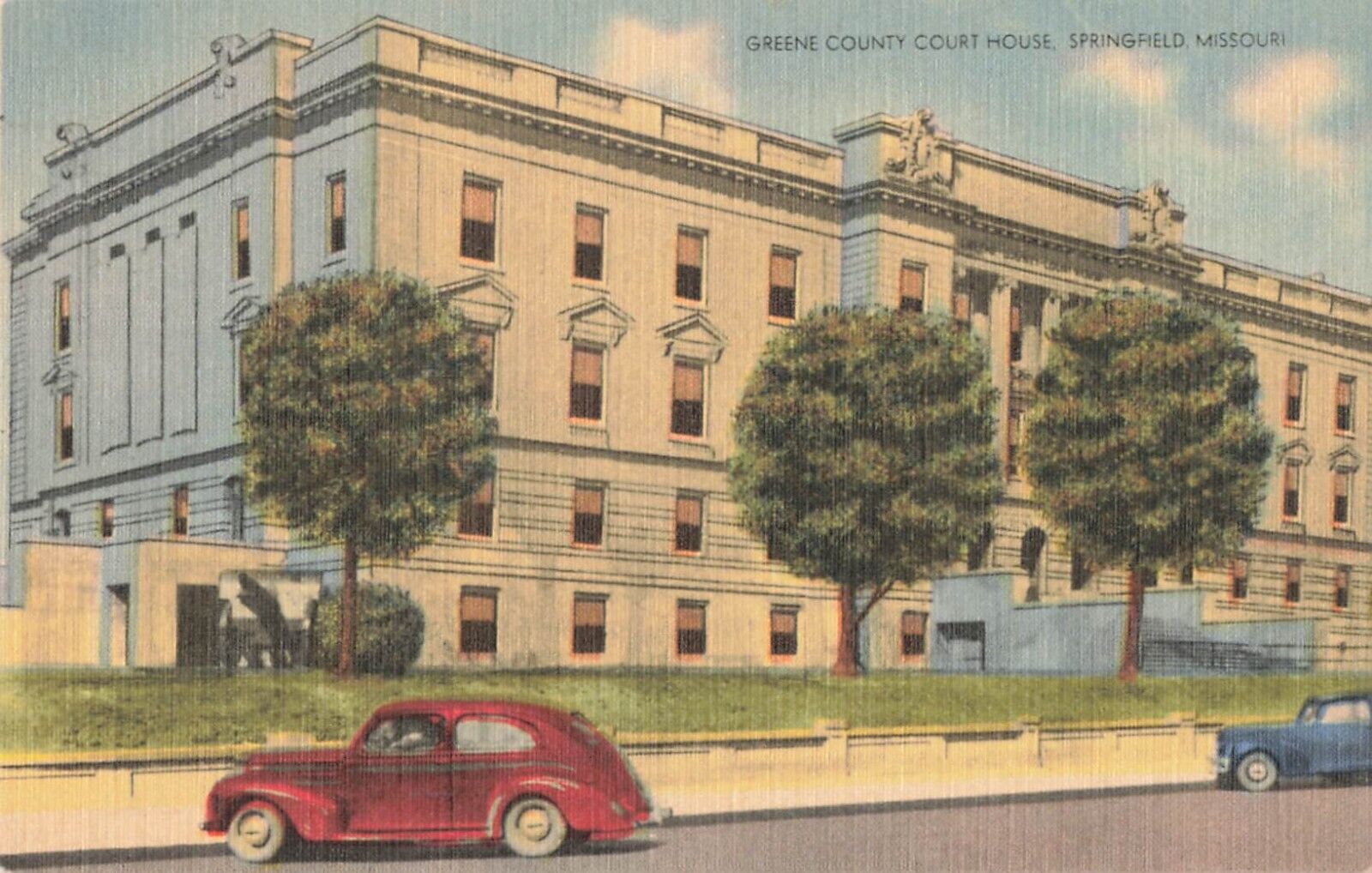 1940\'s Greene County Courthouse Springfield MO Cars Linen Postcard 5.5\