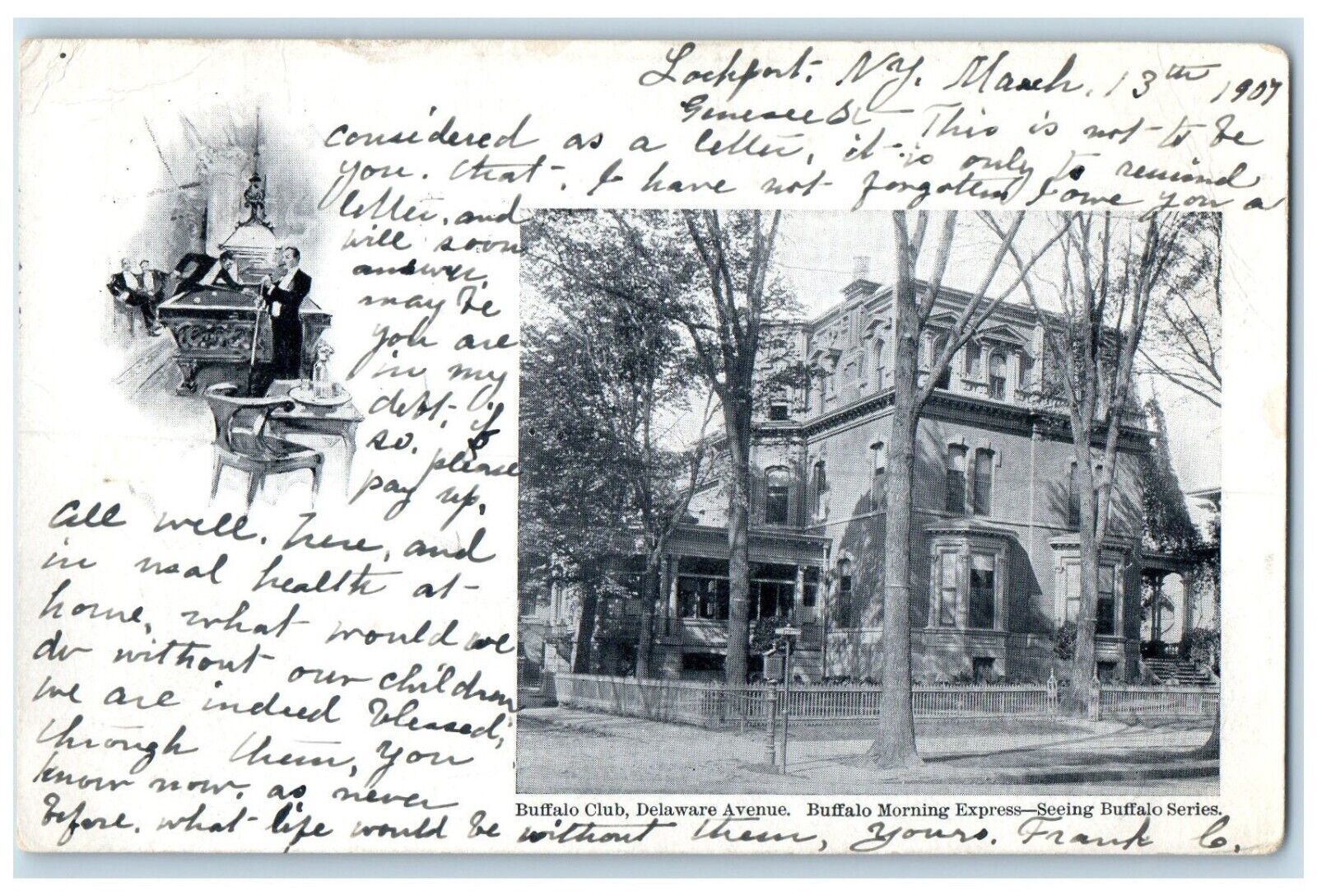 1905 Buffalo Club Delaware Avenue Lockport New York NY Vintage Antique Postcard