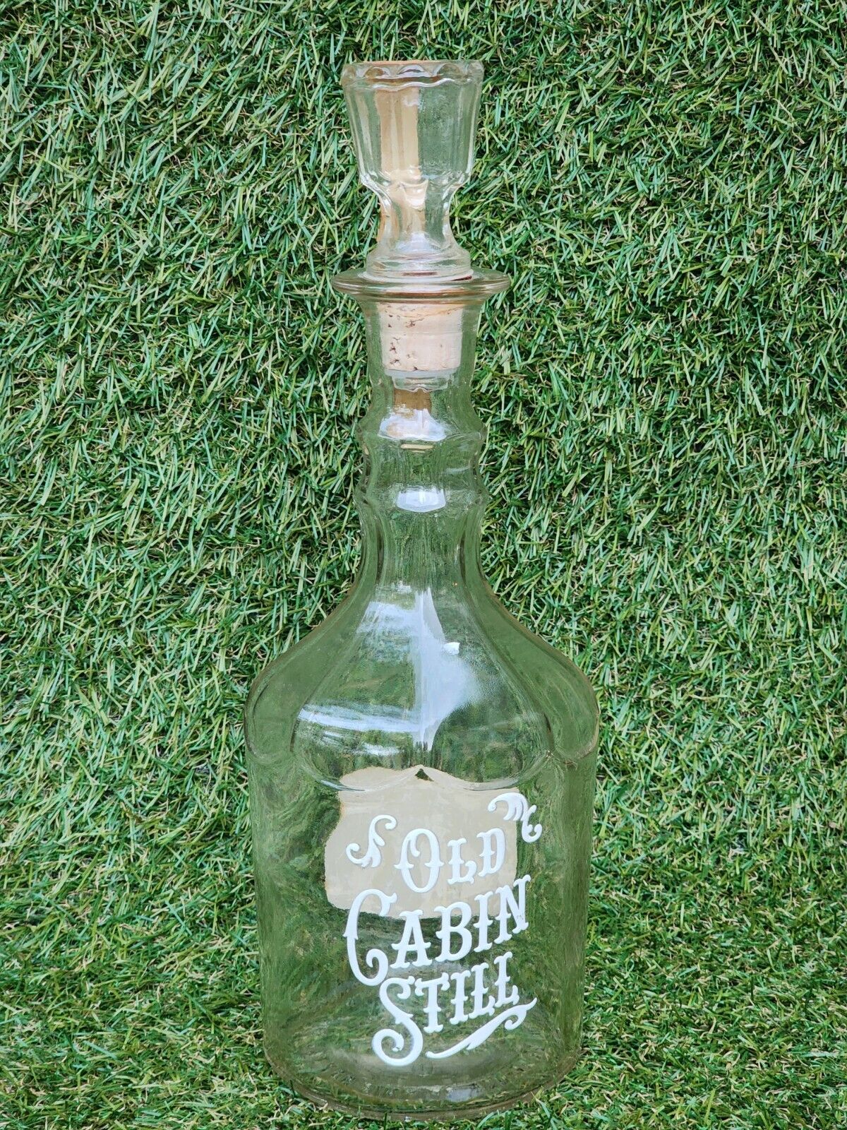 Vintage 1970\'s Old Cabin Still Bourbon Whiskey Enameled Decanter Bottle-Empty  
