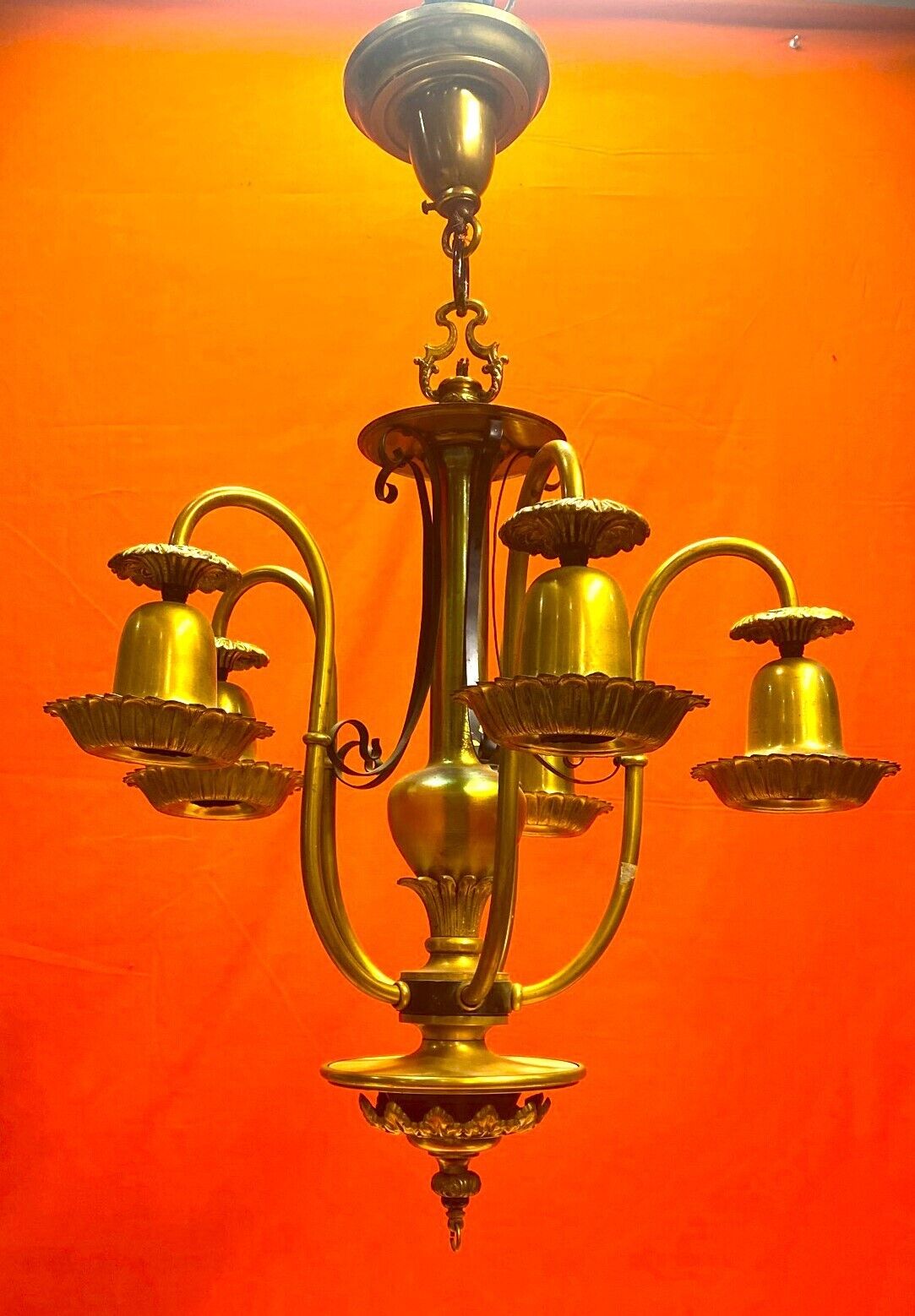 Antique Reclaimed 5 Arm Brass Chandalier Light Fixture - dsp