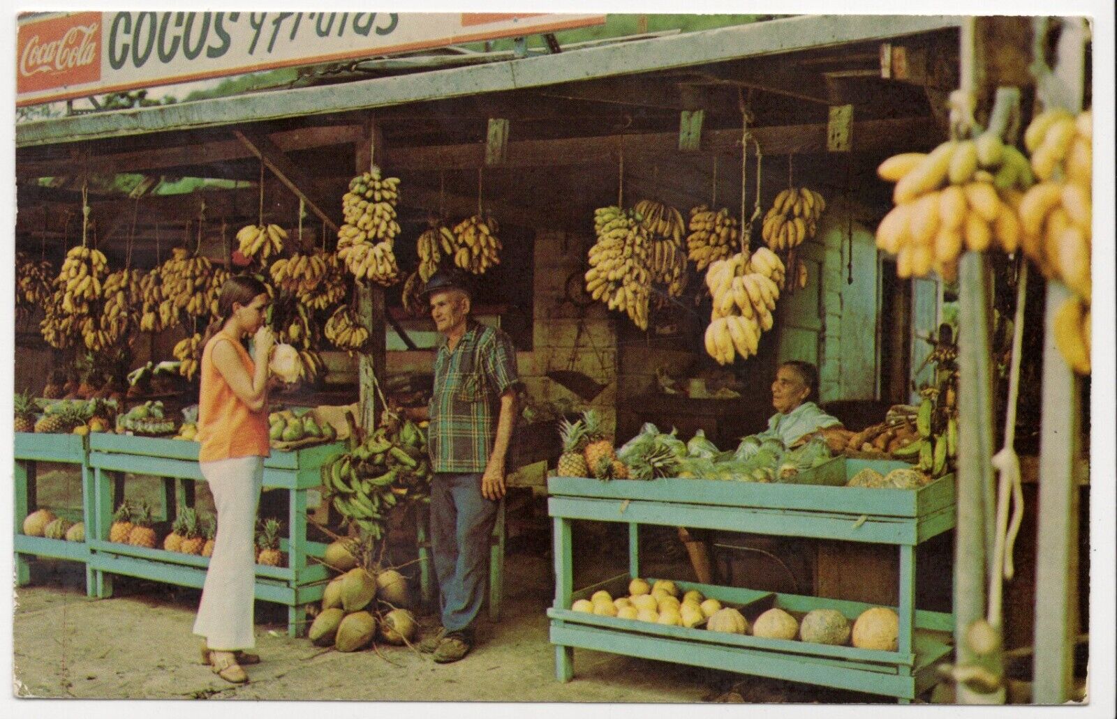 Vintage Market Scene Banana Street Vendor Puerto Rico PR Chrome 1970s Postcard
