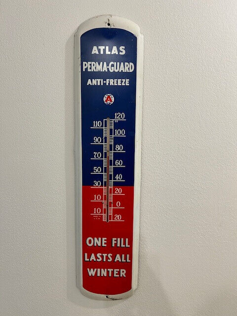Vintage Atlas Perma-Guard Anti-freeze Tin Garage Thermometer
