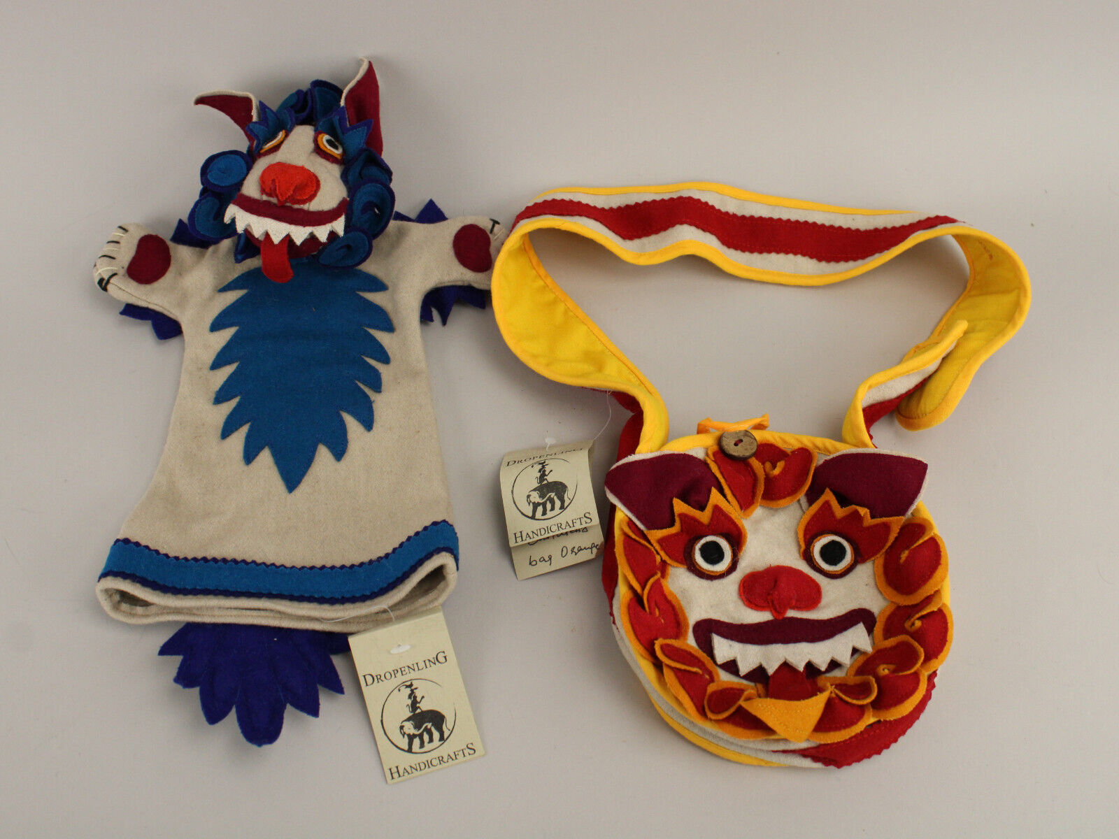 Rare Tibet Artisan Initiative Wool Dragon Puppet & Bag NWT New w/Dropenling Tags